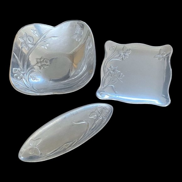 Lenox Vintage 90s Embossed Butterfly Relief Meadow Metal Large 13x13 Tray - Picture 7 of 10